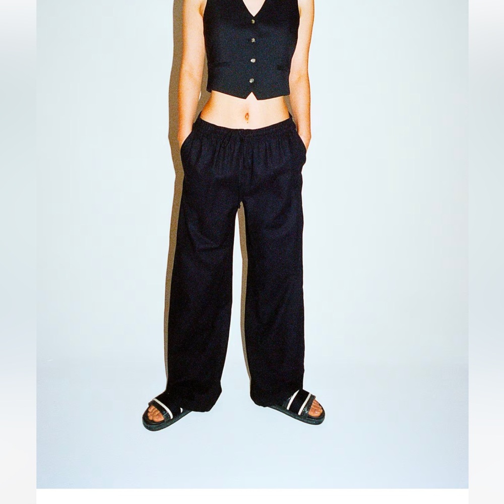 H&M LINNEN BLEND PANTS SIZE LARGE BLACK